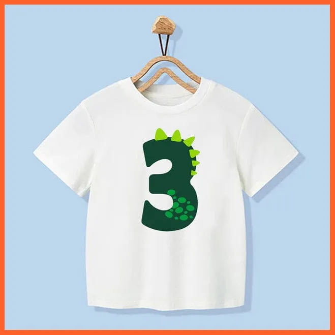 Dinosaur Birthday Number Cartoon Tee Tops | Children Animal Funny Kids T-Shirt