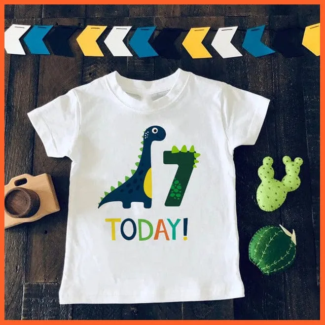 Dinosaur Birthday Number Cartoon Tee Tops | Children Animal Funny Kids T-Shirt