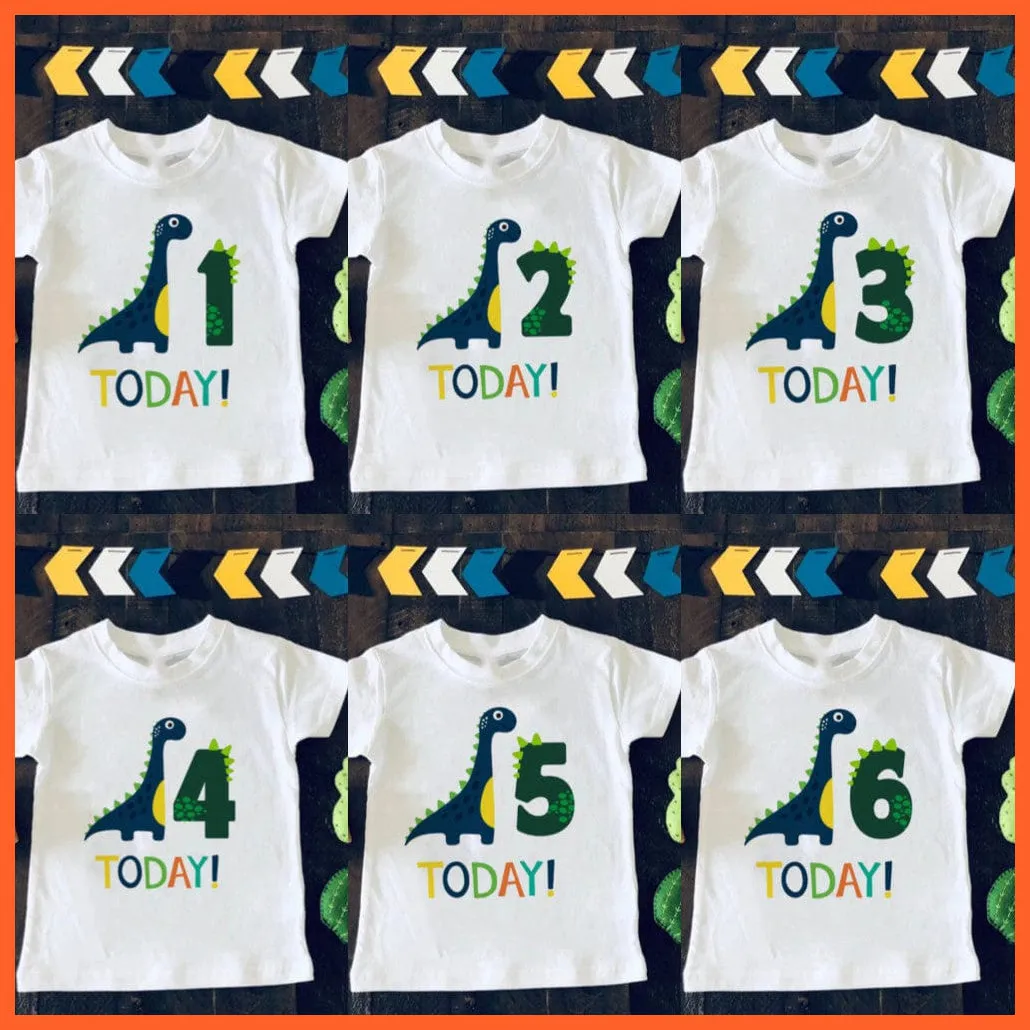 Dinosaur Birthday Number Cartoon Tee Tops | Children Animal Funny Kids T-Shirt