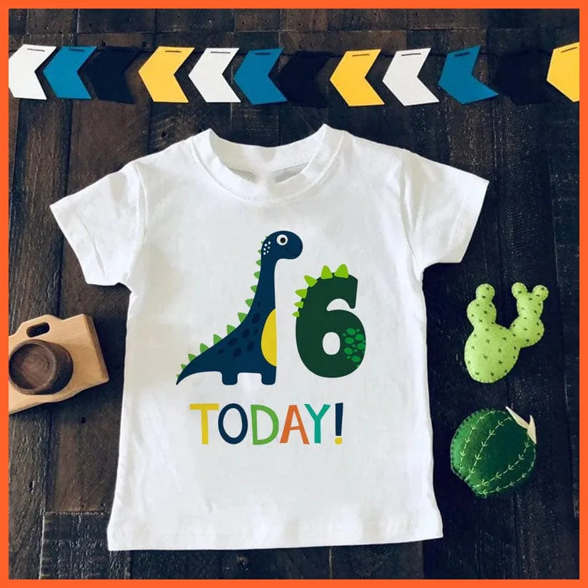Dinosaur Birthday Number Cartoon Tee Tops | Children Animal Funny Kids T-Shirt
