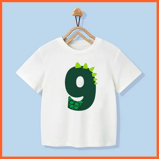 Dinosaur Birthday Number Cartoon Tee Tops | Children Animal Funny Kids T-Shirt