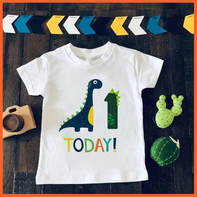 Dinosaur Birthday Number Cartoon Tee Tops | Children Animal Funny Kids T-Shirt