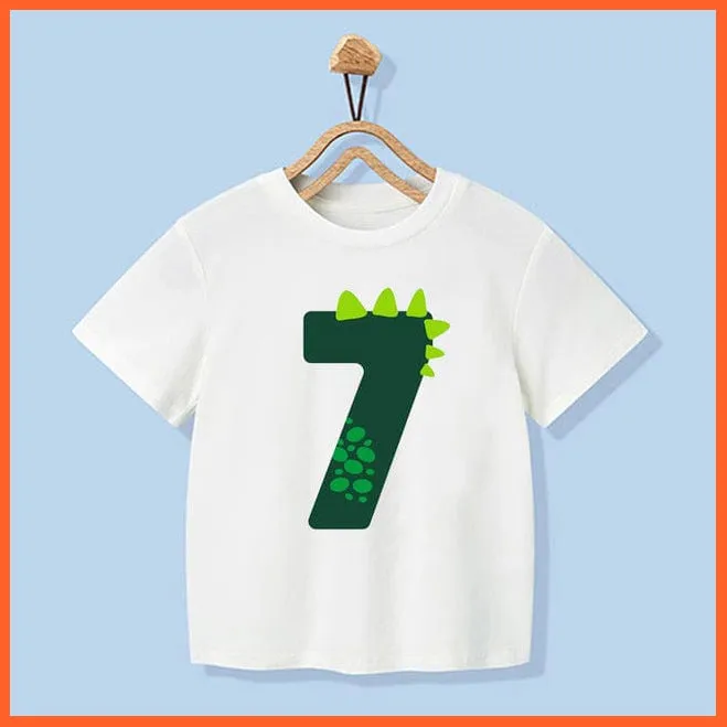 Dinosaur Birthday Number Cartoon Tee Tops | Children Animal Funny Kids T-Shirt