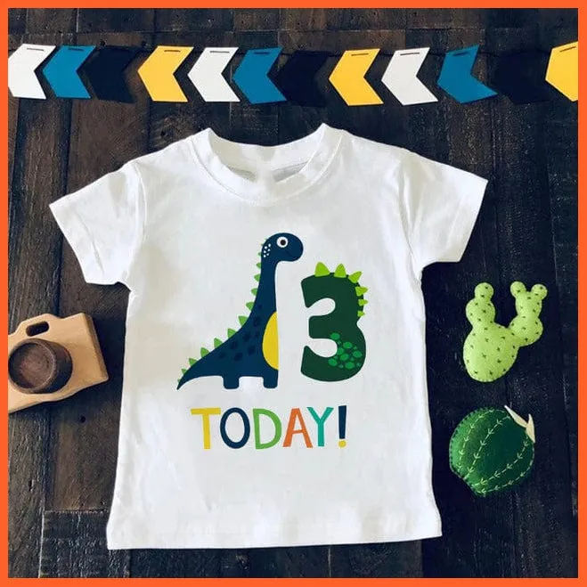 Dinosaur Birthday Number Cartoon Tee Tops | Children Animal Funny Kids T-Shirt