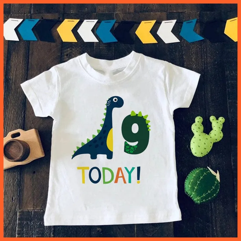 Dinosaur Birthday Number Cartoon Tee Tops | Children Animal Funny Kids T-Shirt