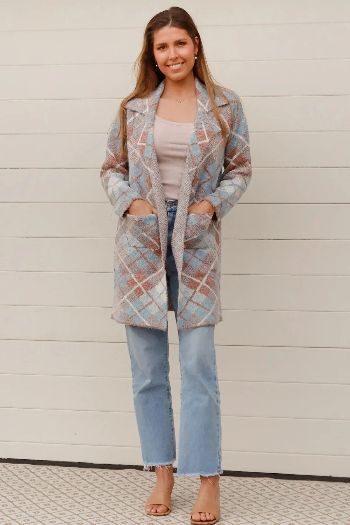 DIONE KNIT JACKET TAN   BLUE