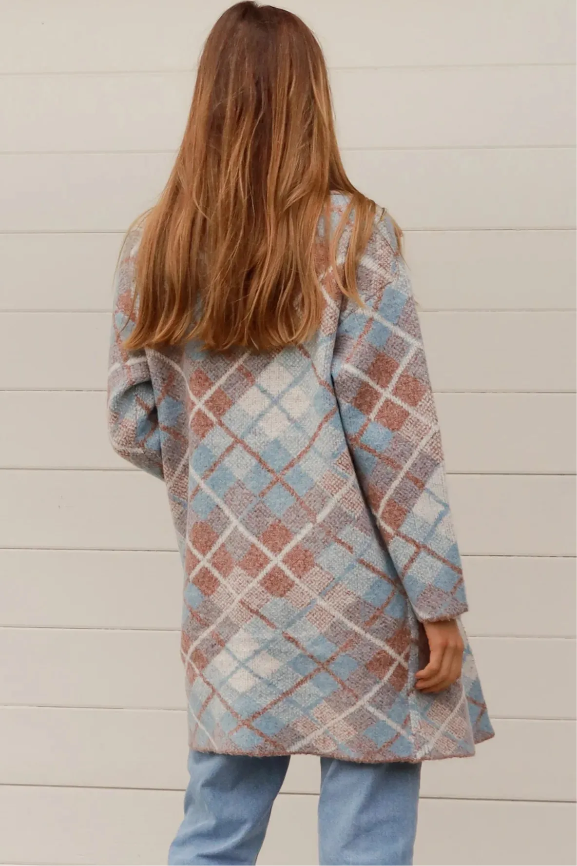 DIONE KNIT JACKET TAN   BLUE