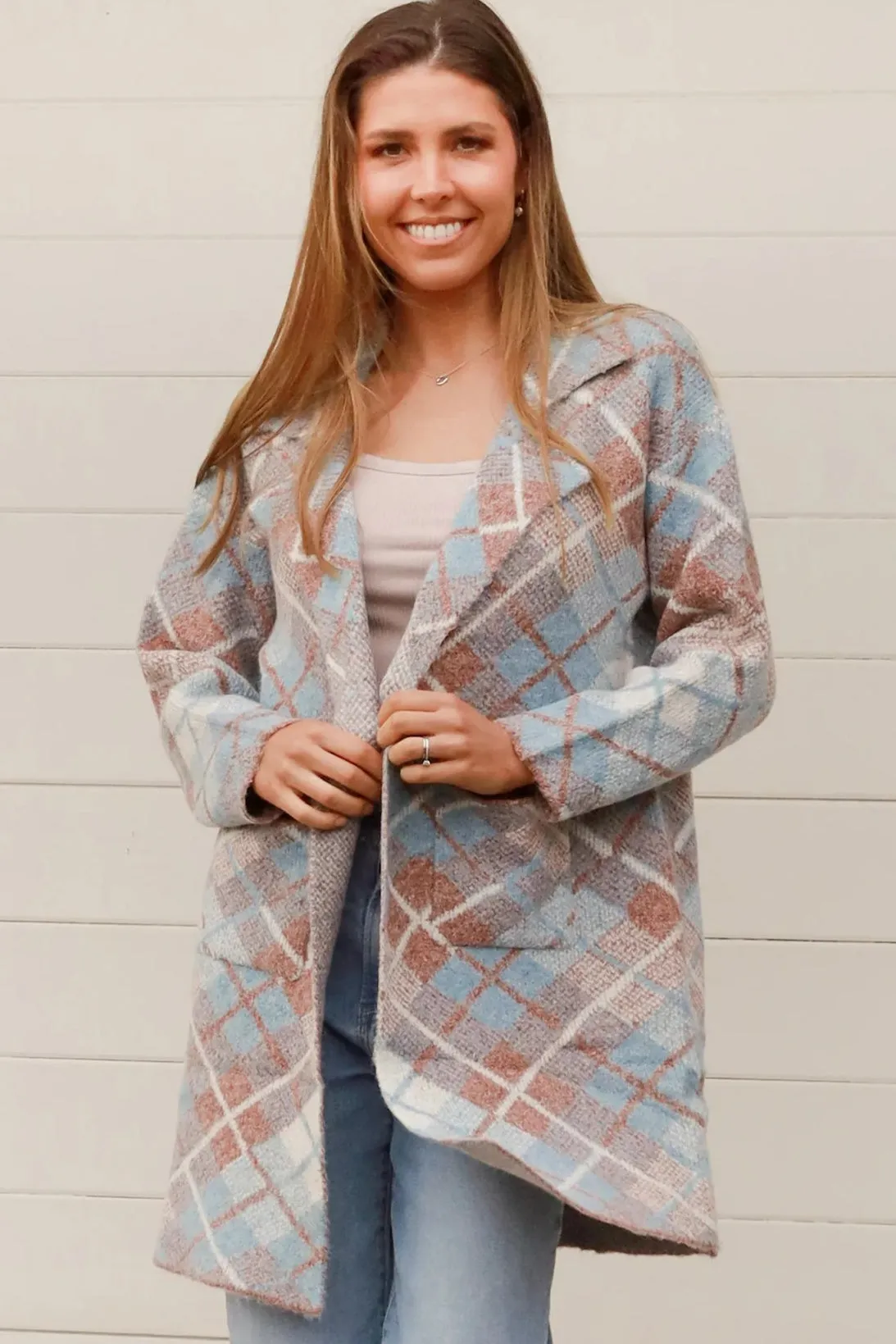 DIONE KNIT JACKET TAN   BLUE