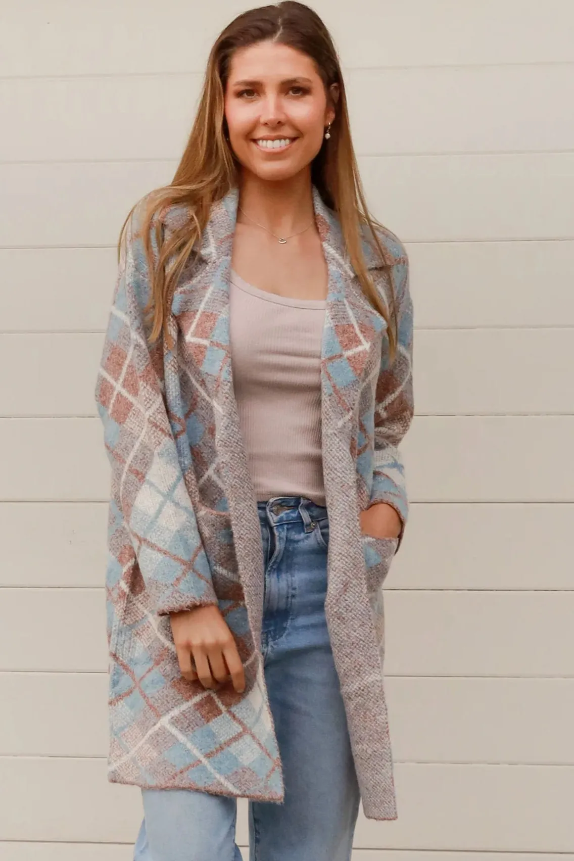 DIONE KNIT JACKET TAN   BLUE