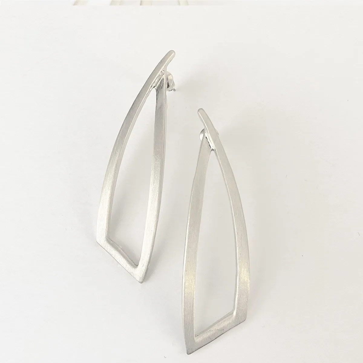 Earrings - Silver Brushed Long Geometric Metallic