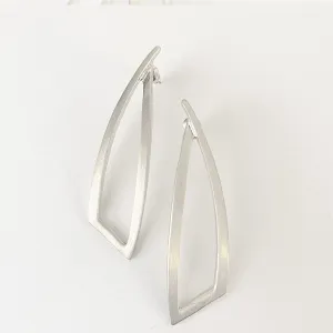 Earrings - Silver Brushed Long Geometric Metallic