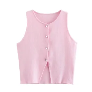 Elegant Button-Up Sleeveless Vest Top
