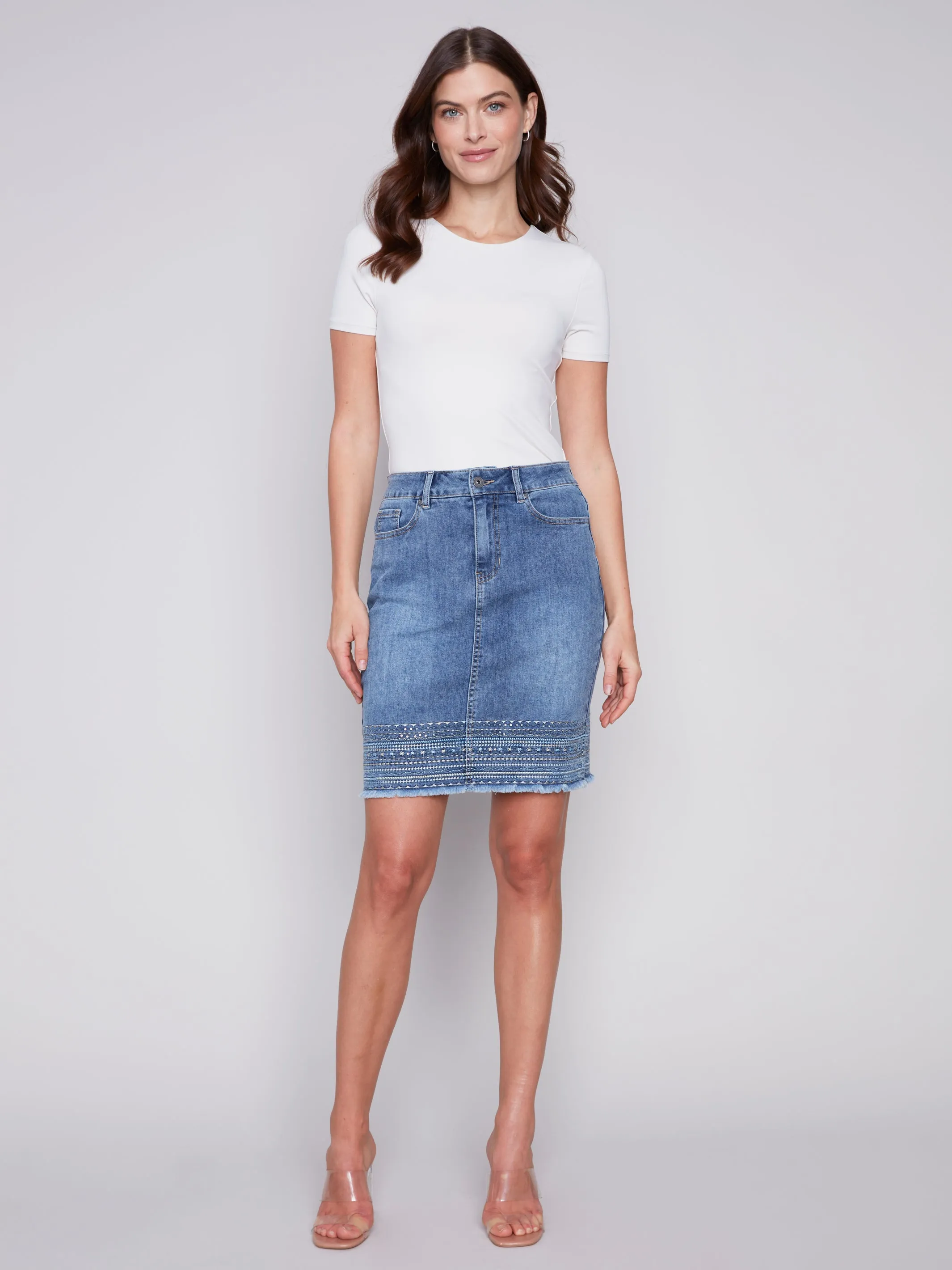 Embroidered Hem Denim Skirt