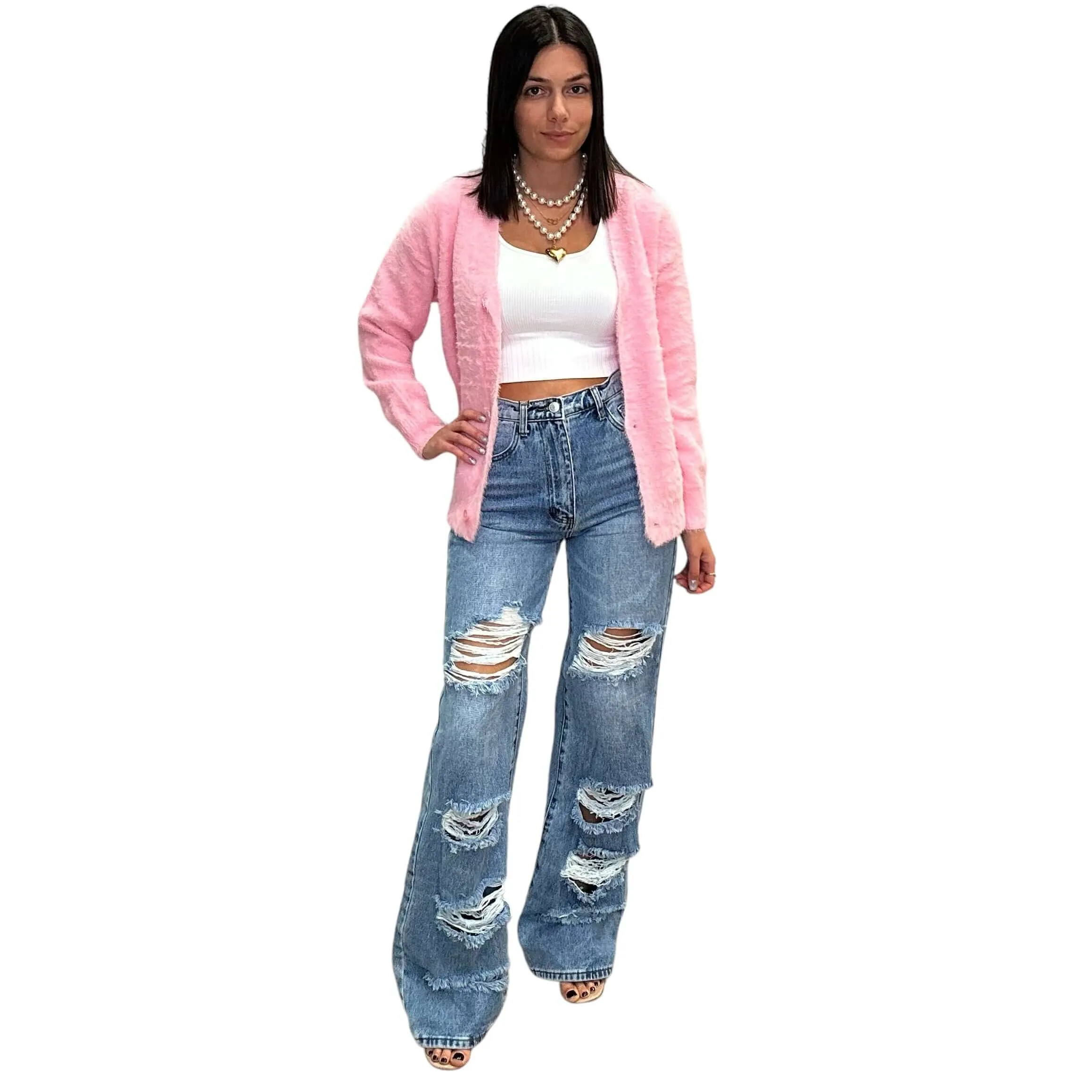 Fuzzy Oversized Cardigan - Pink