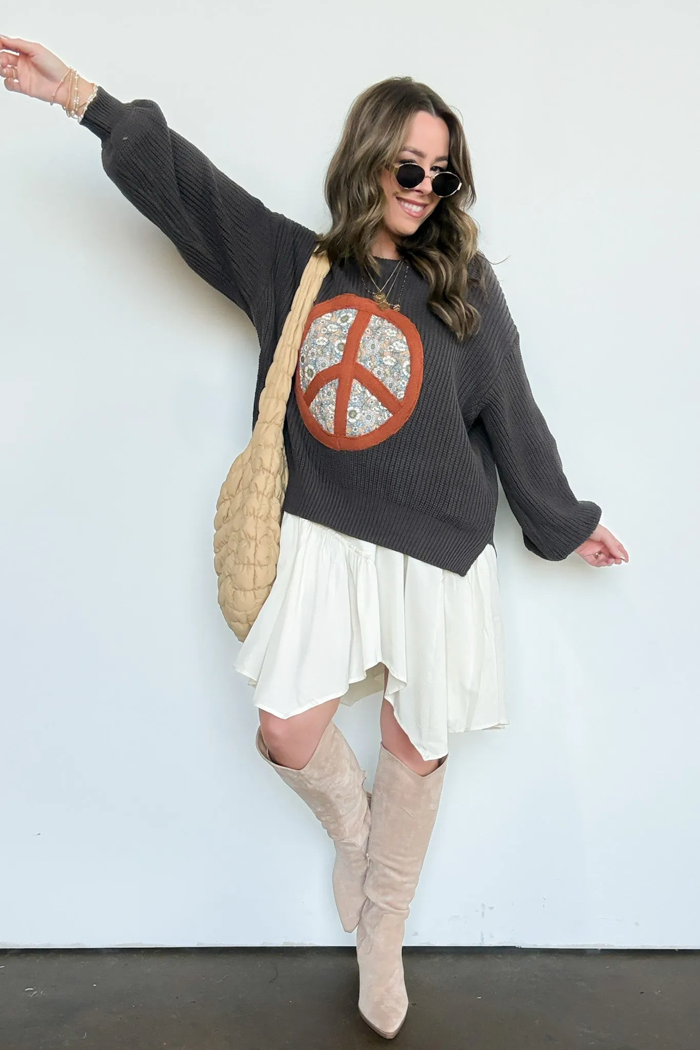 Hippie Era Patch Peace Sweater - FINAL SALE