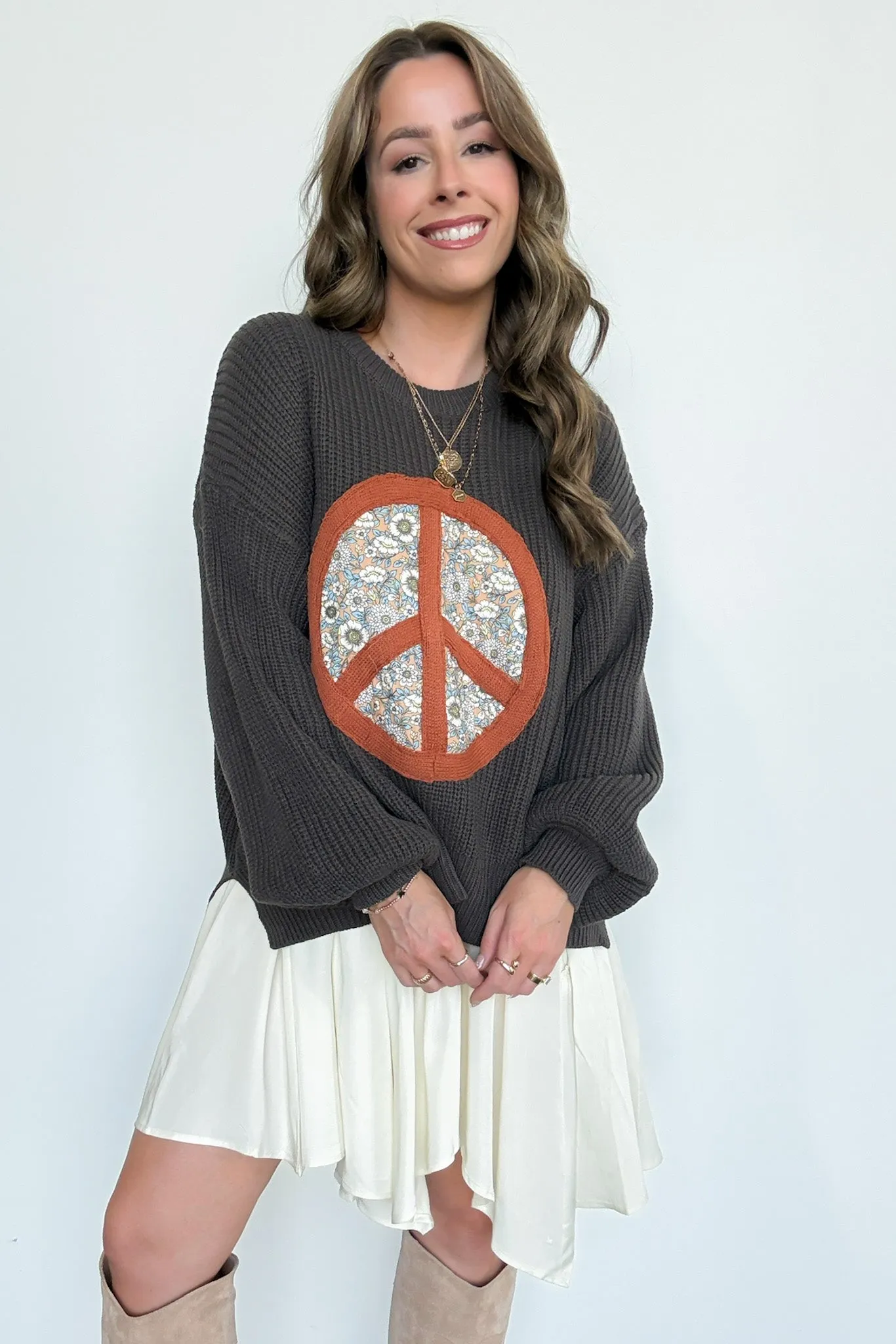 Hippie Era Patch Peace Sweater - FINAL SALE