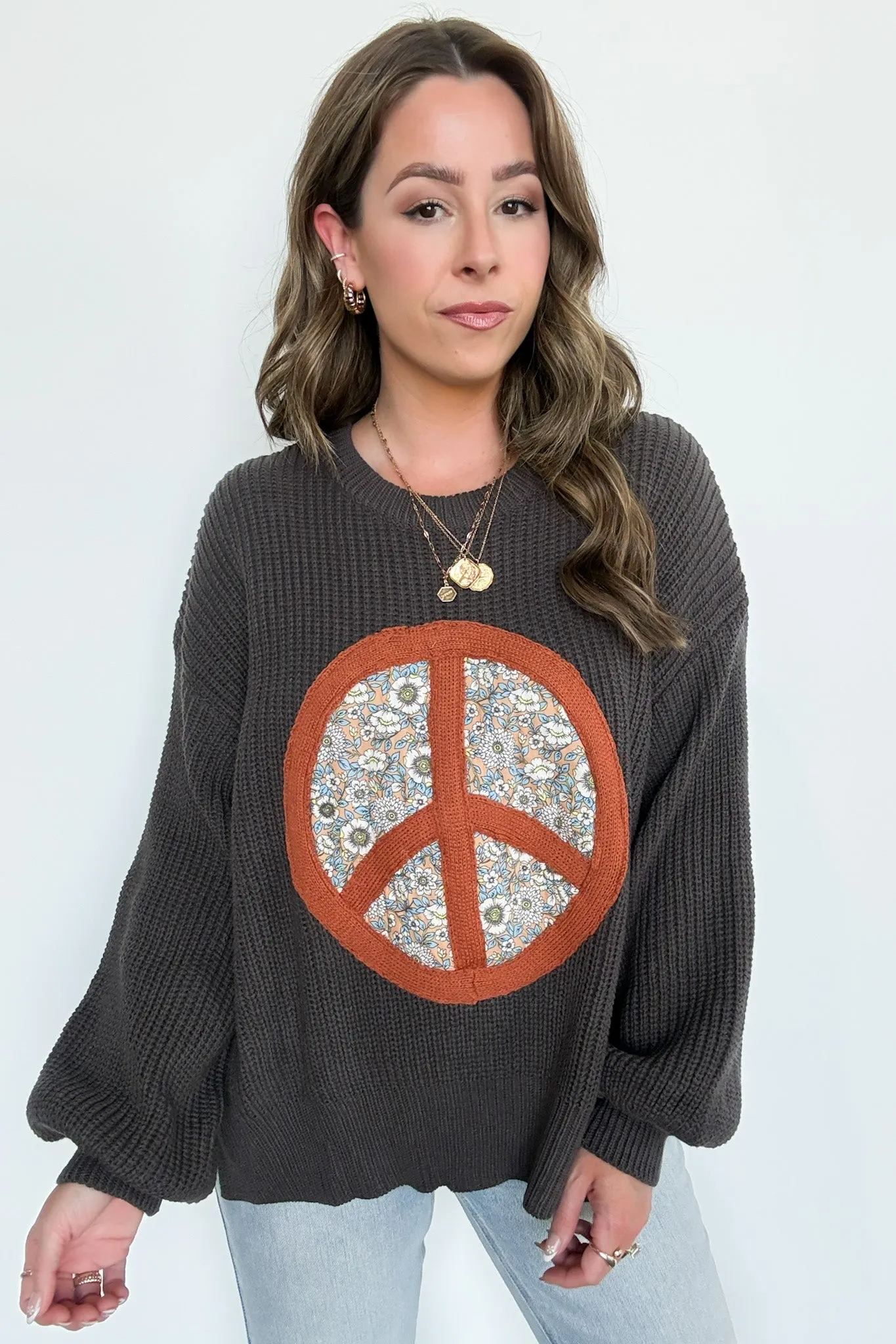 Hippie Era Patch Peace Sweater - FINAL SALE