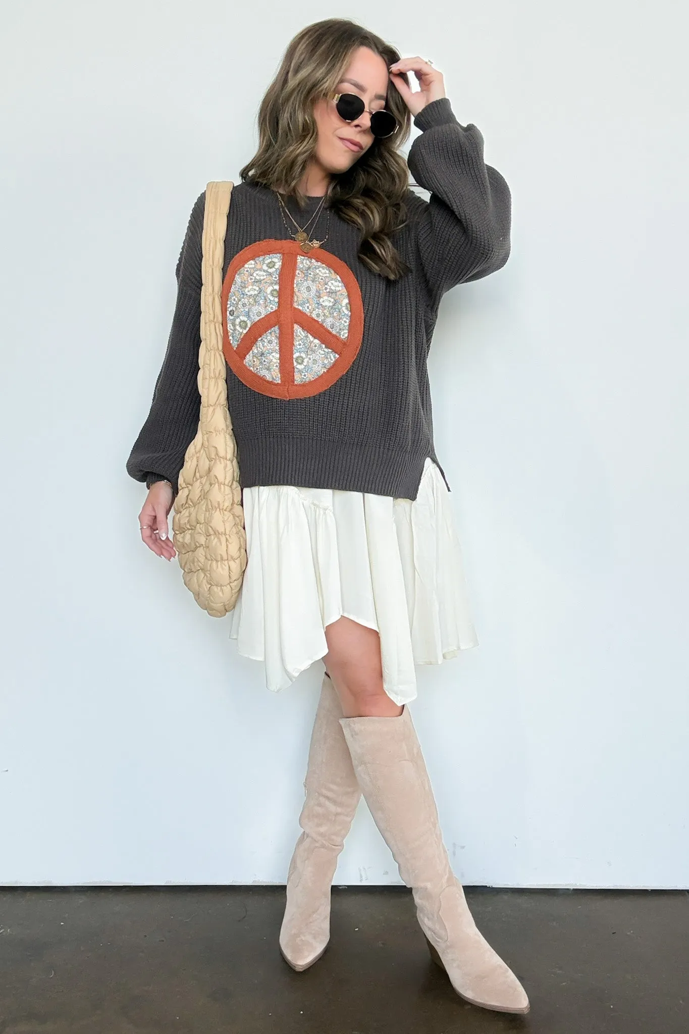 Hippie Era Patch Peace Sweater - FINAL SALE