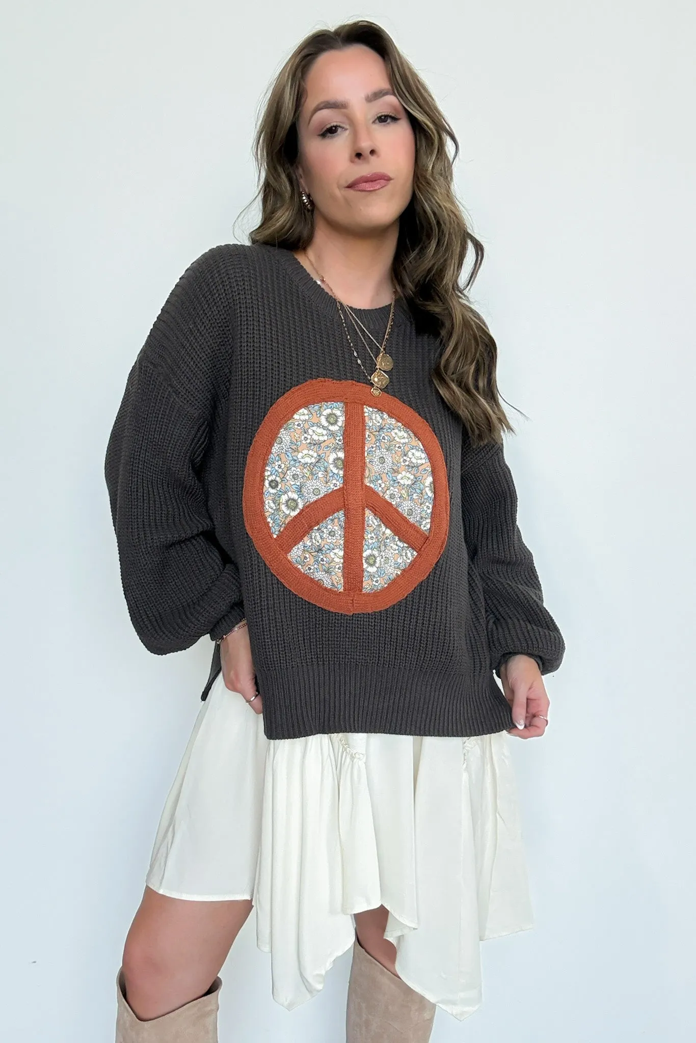 Hippie Era Patch Peace Sweater - FINAL SALE