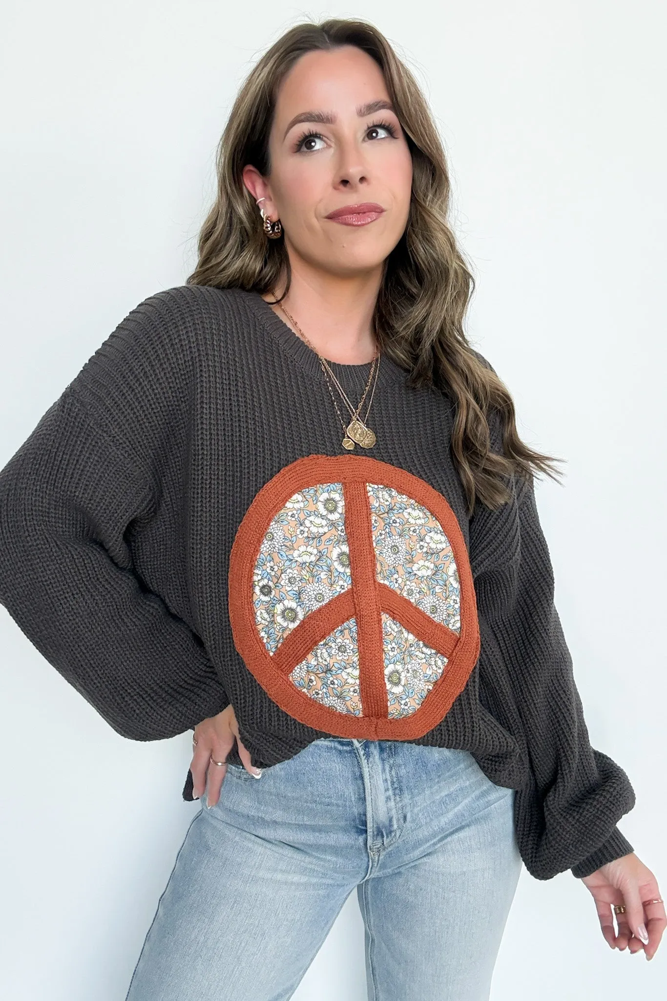 Hippie Era Patch Peace Sweater - FINAL SALE