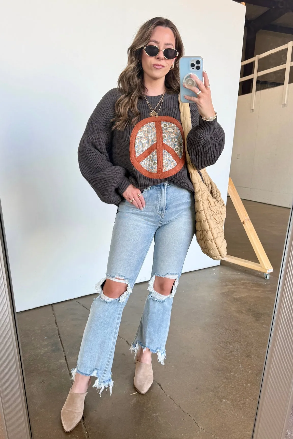 Hippie Era Patch Peace Sweater - FINAL SALE