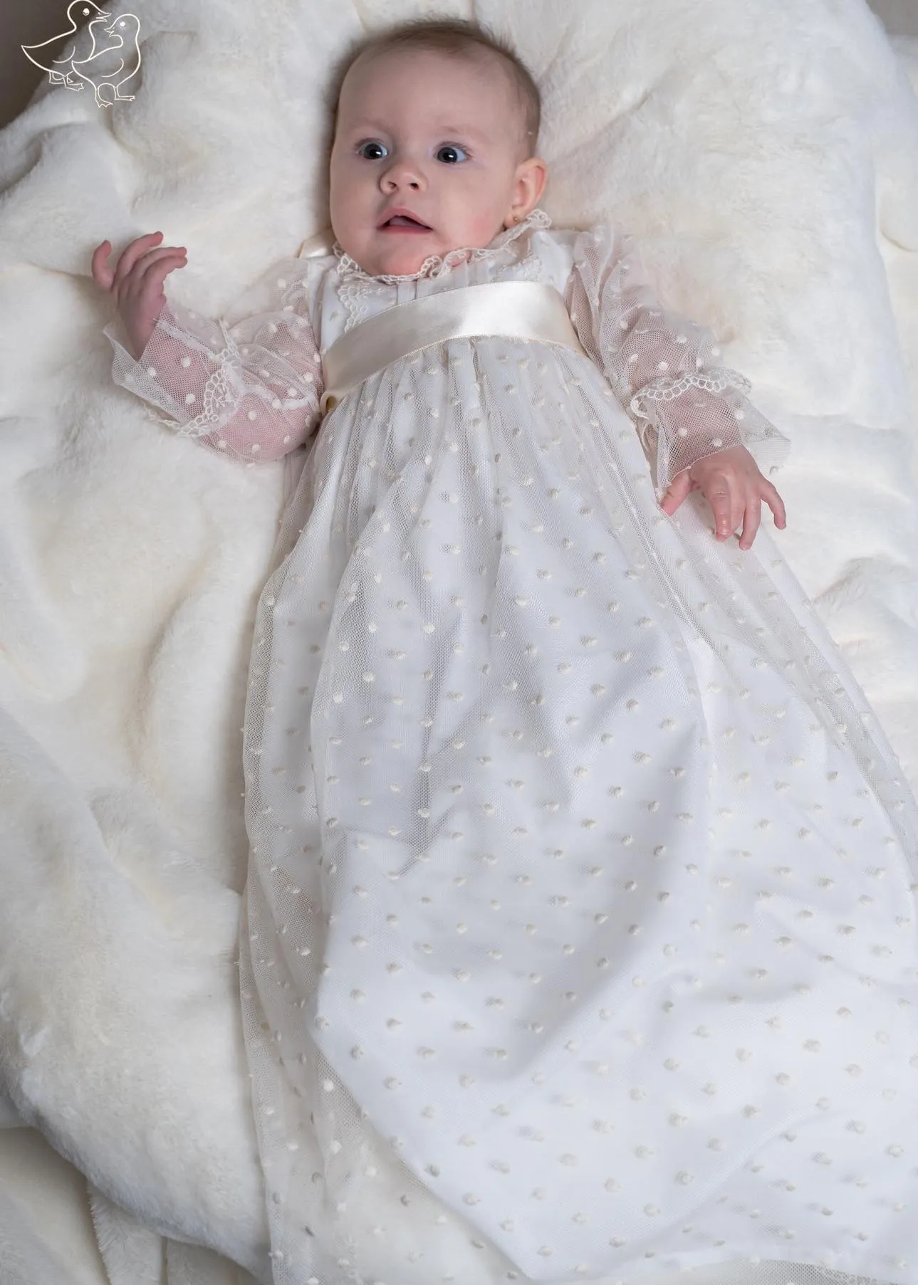 IVORY Elegant Lace Christening Gown for Baby Girls (Charlotte)
