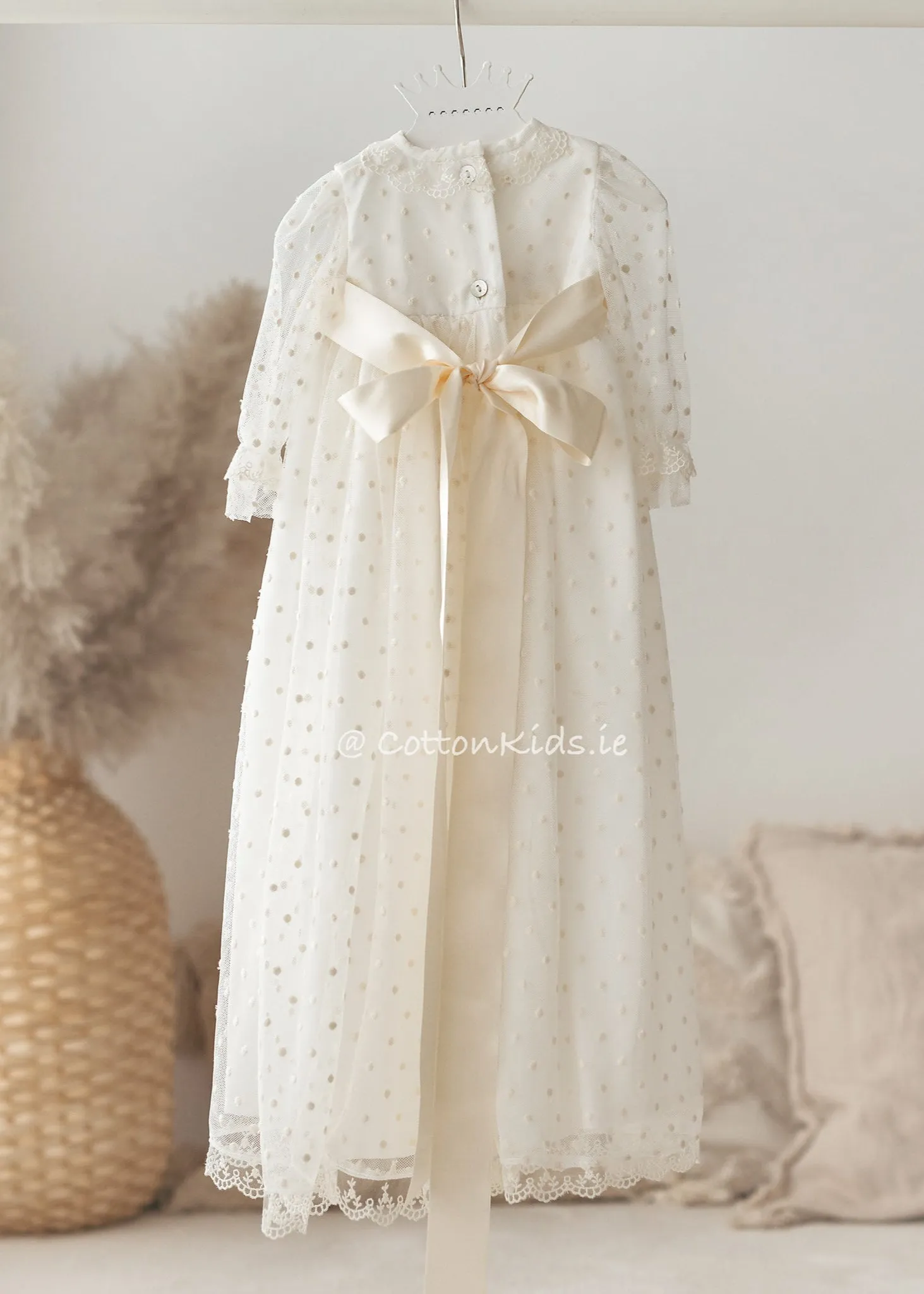IVORY Elegant Lace Christening Gown for Baby Girls (Charlotte)