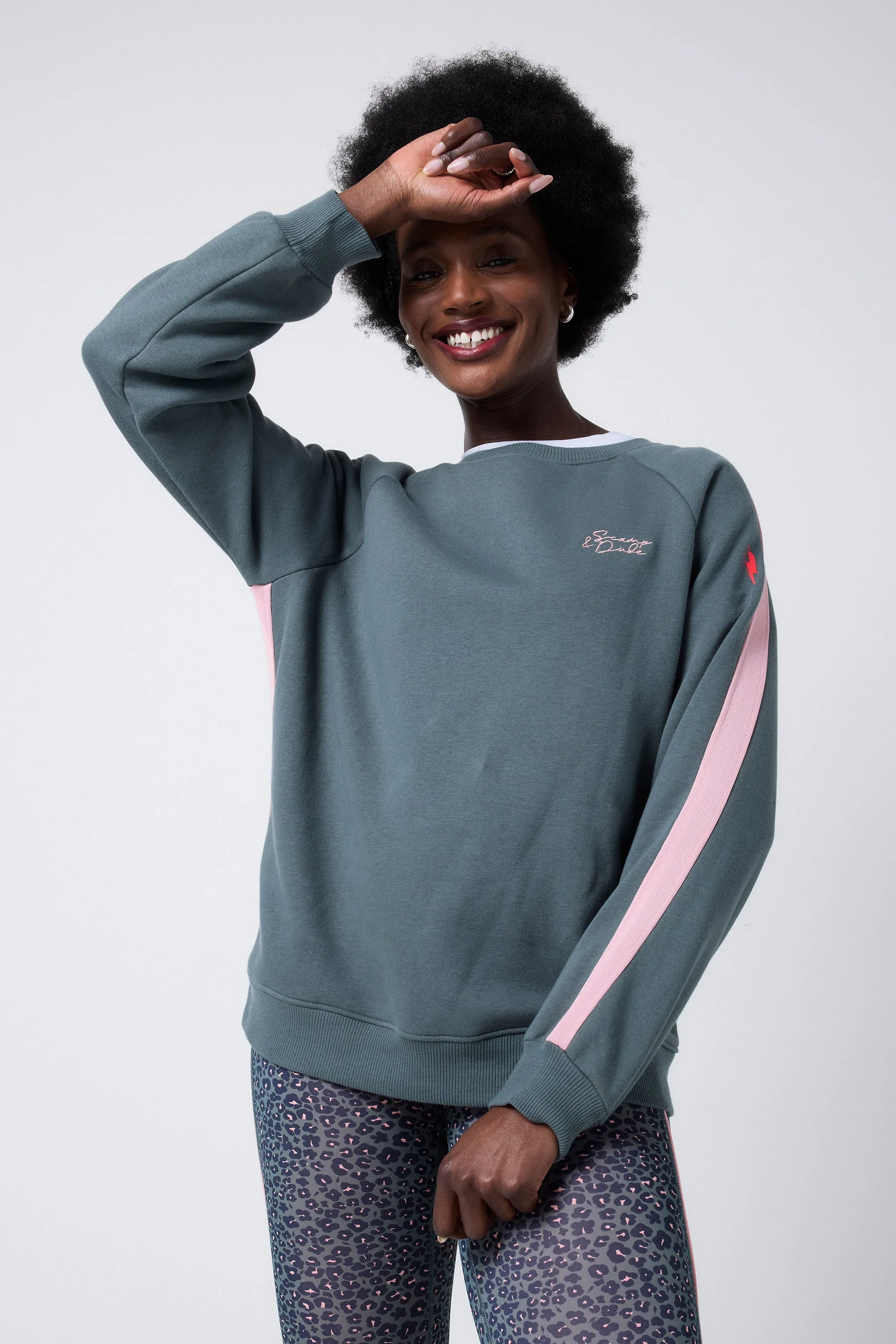 Khaki with Pink Colourblock Relaxed Sweatshirt