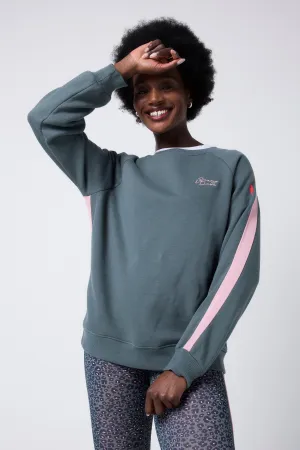 Khaki with Pink Colourblock Relaxed Sweatshirt