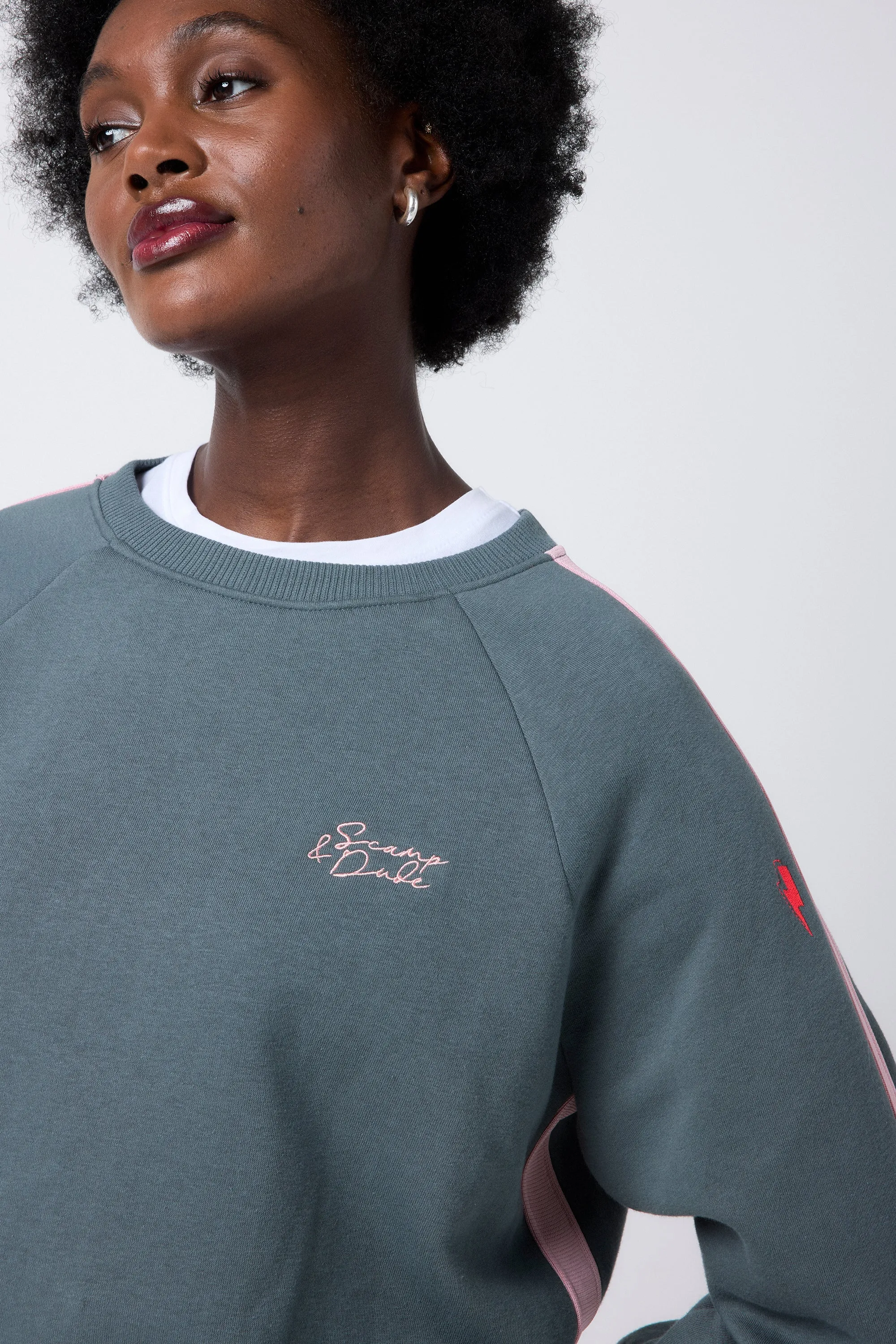 Khaki with Pink Colourblock Relaxed Sweatshirt