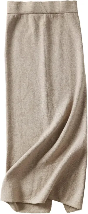 Knee-Length Autumn Winter Women Cashmere Pencil Skirt Female Thick Midi Sweater Skirt Sexy Split Back Bodycon Skirt