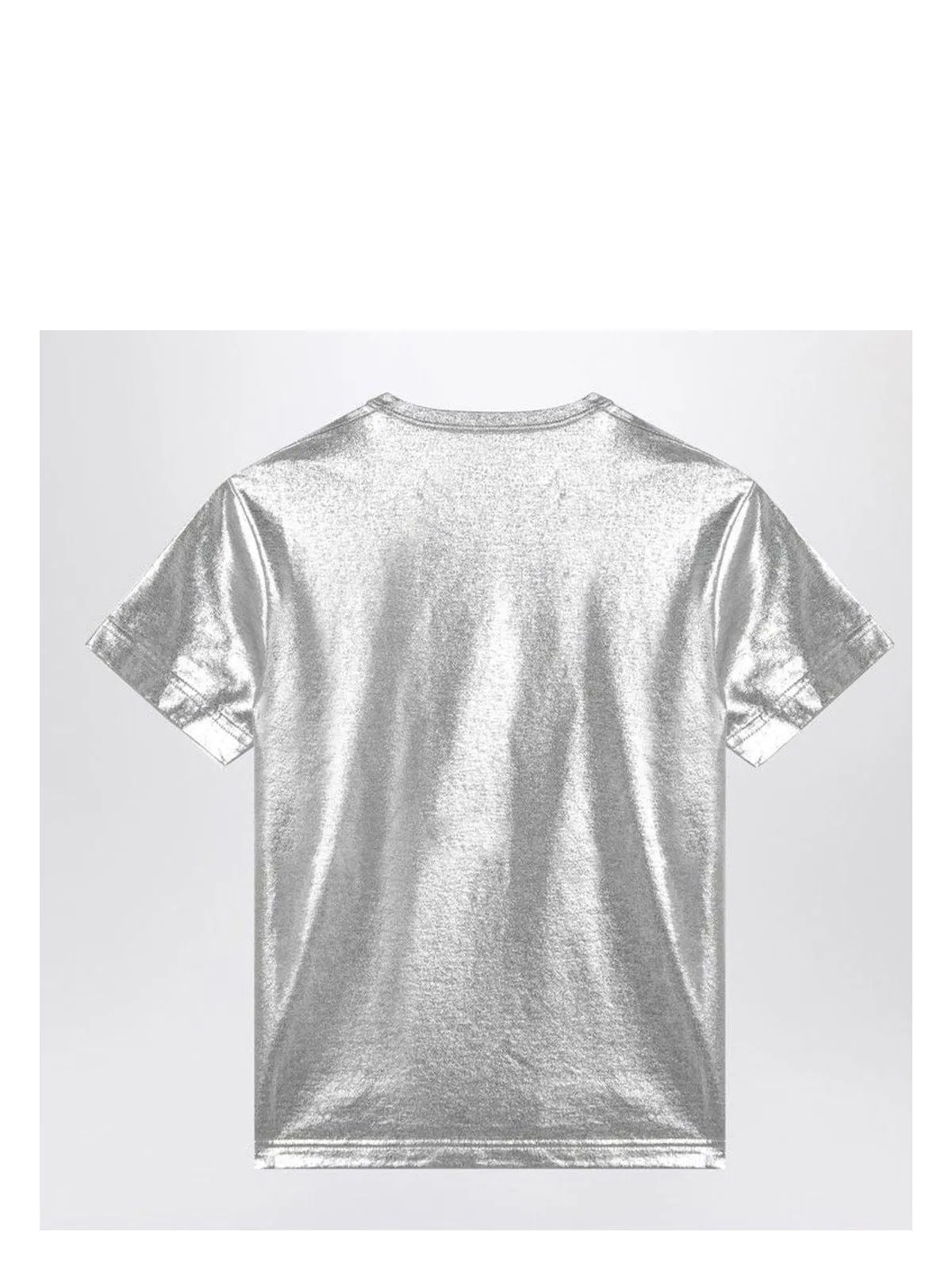 LAMINATED COTTON SILVER T-SHIRT WITH LOGO