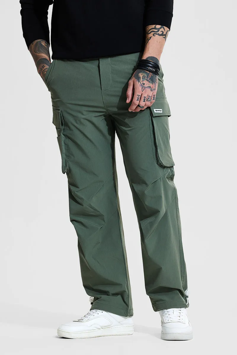 Light Green Mid Rise Relaxed Fit Parachute Pants