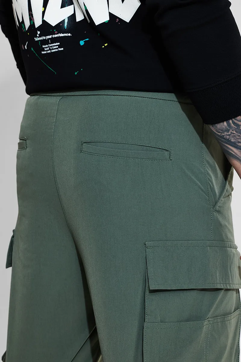 Light Green Mid Rise Relaxed Fit Parachute Pants