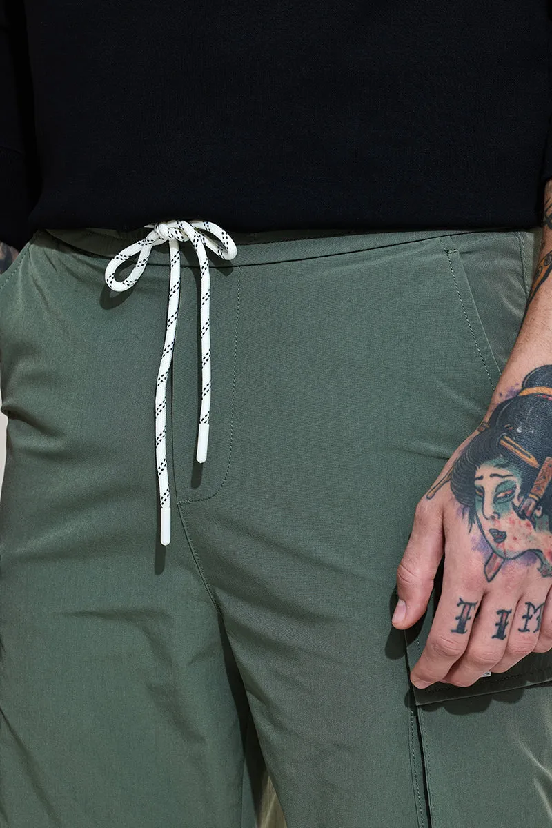Light Green Mid Rise Relaxed Fit Parachute Pants