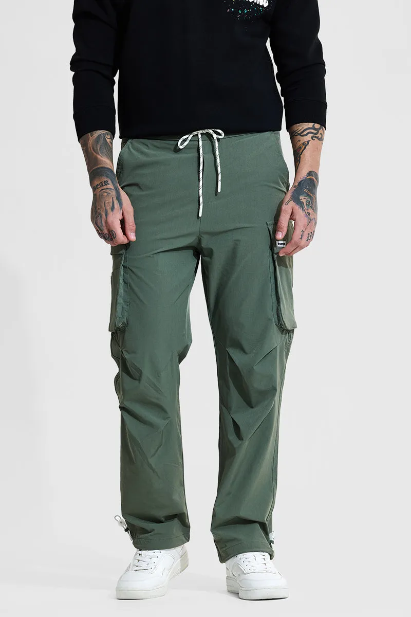 Light Green Mid Rise Relaxed Fit Parachute Pants