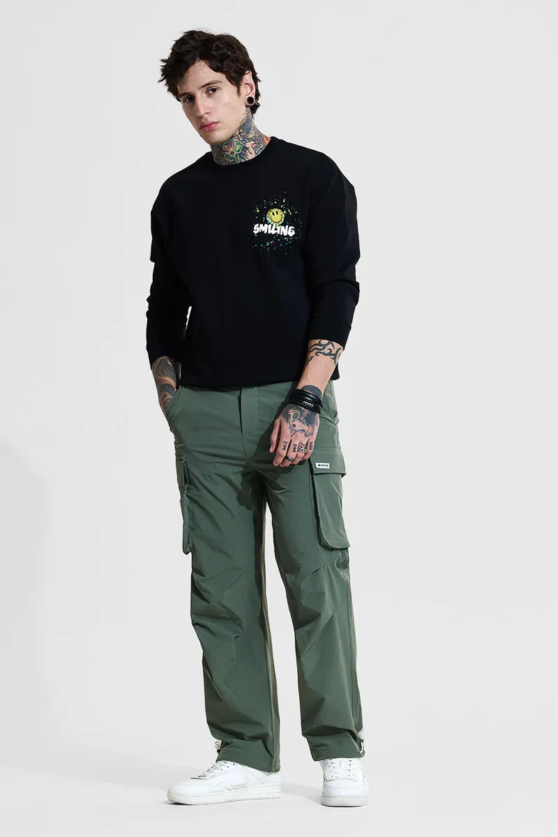 Light Green Mid Rise Relaxed Fit Parachute Pants
