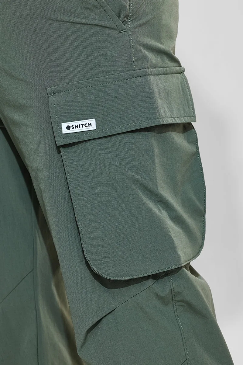 Light Green Mid Rise Relaxed Fit Parachute Pants