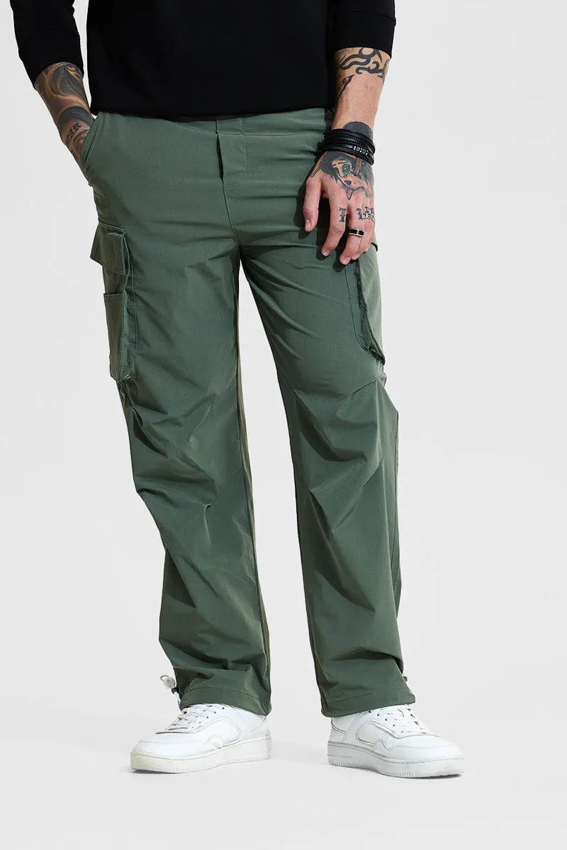 Light Green Mid Rise Relaxed Fit Parachute Pants