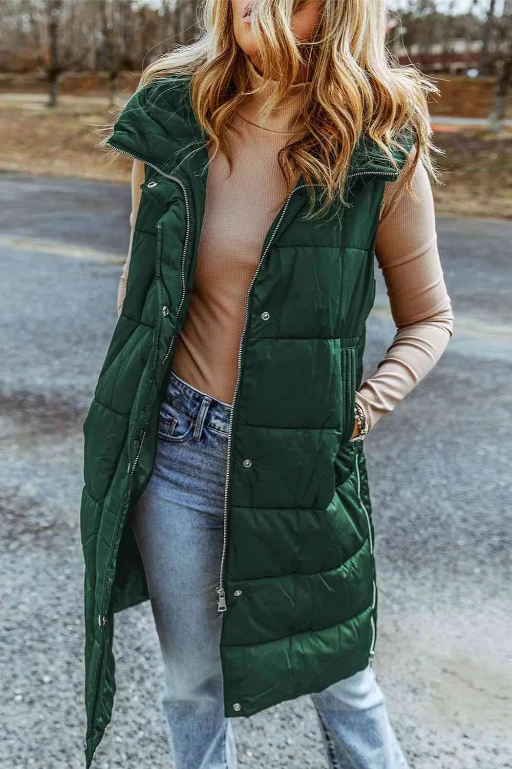 Longline Hooded Sleeveless Puffer Vest - 4 colors
