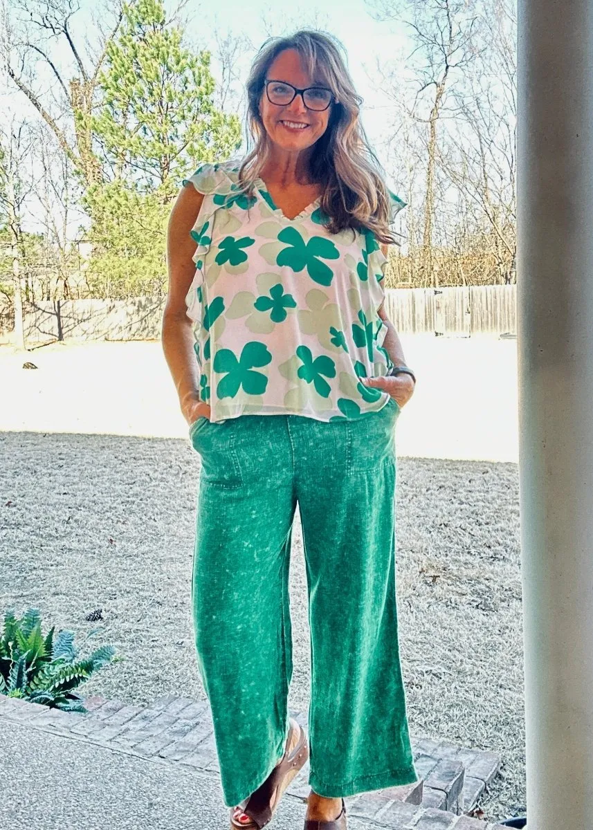 Lucinda Acid Wash Pants - Kelly Green