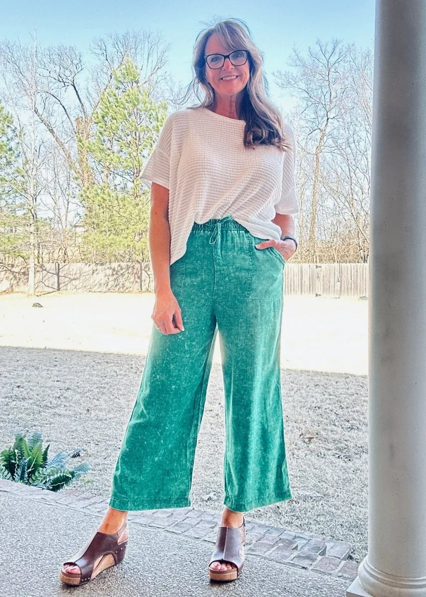 Lucinda Acid Wash Pants - Kelly Green