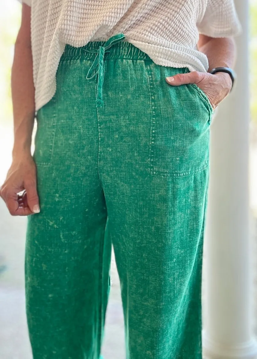 Lucinda Acid Wash Pants - Kelly Green