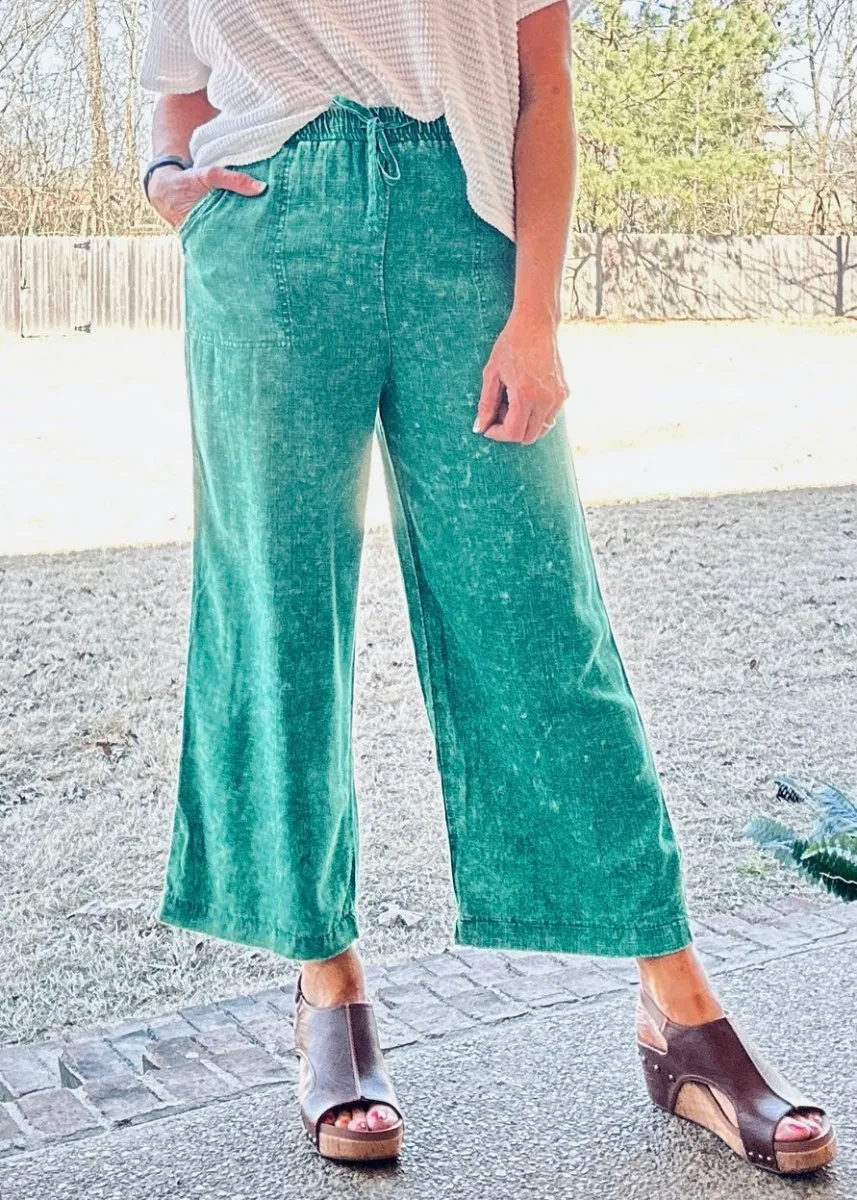 Lucinda Acid Wash Pants - Kelly Green
