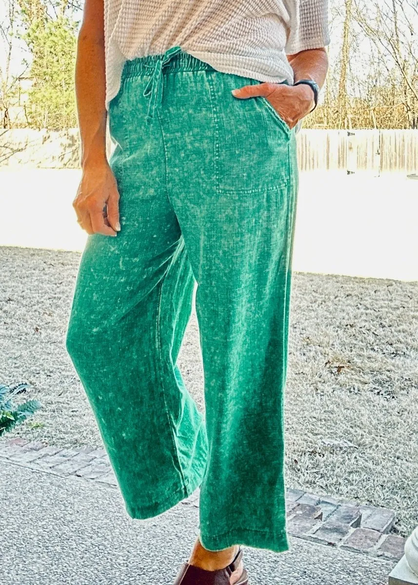 Lucinda Acid Wash Pants - Kelly Green