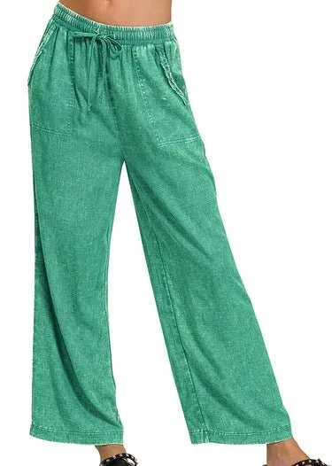 Lucinda Acid Wash Pants - Kelly Green