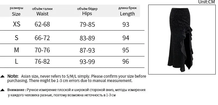 LVSANW 2025 New Vintage Dark Elegant Flocking Long Skirt Women's Gothic Irregular Split Hem Ruffles Skirts Autumn Bottoms Alt Clothing