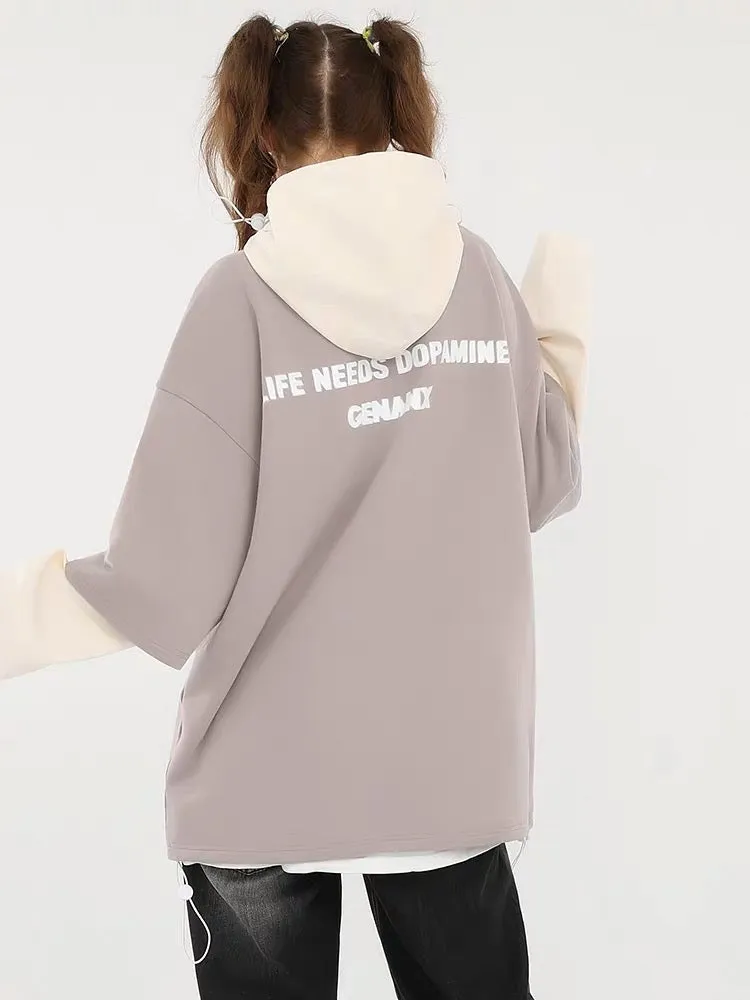 Meal Series Color Block Rice Lamb Wool Print Hooded Sweatshirt