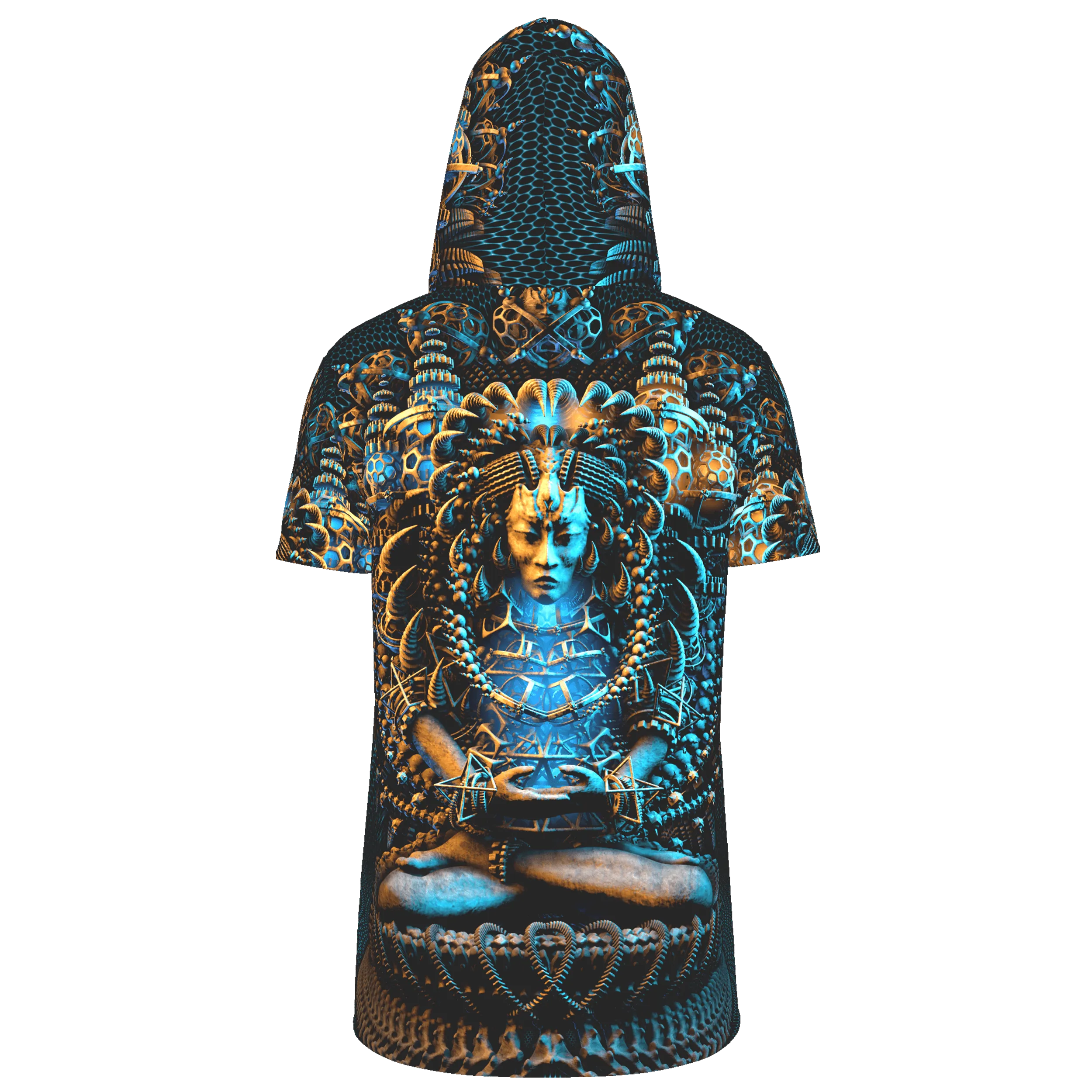 Mens Festival Top | Psy Clothing | Mens Rave Outfit | UV Blacklight Shirt | Psychedelic Shirt | Neck Gaiter and Hood | Asura - Ninja