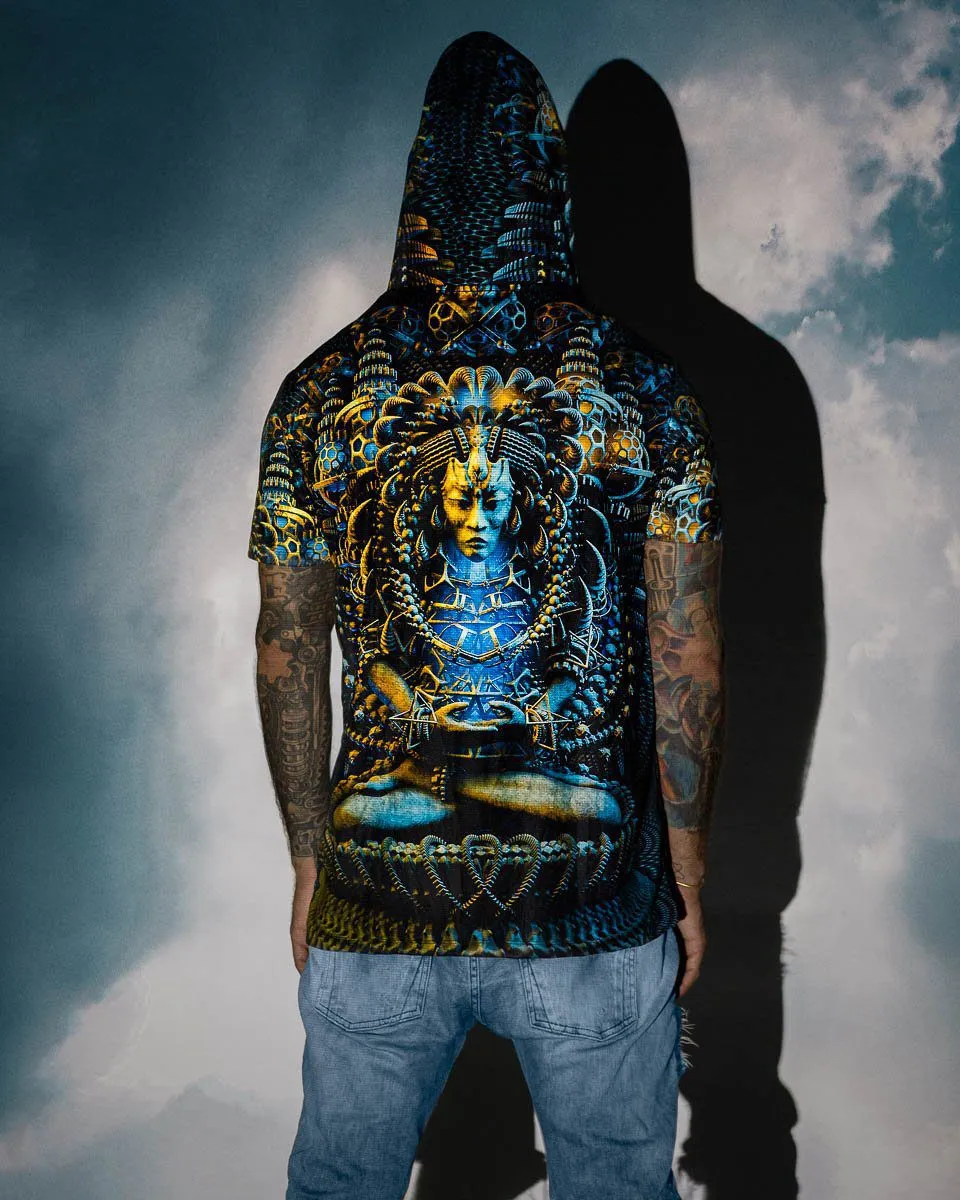 Mens Festival Top | Psy Clothing | Mens Rave Outfit | UV Blacklight Shirt | Psychedelic Shirt | Neck Gaiter and Hood | Asura - Ninja